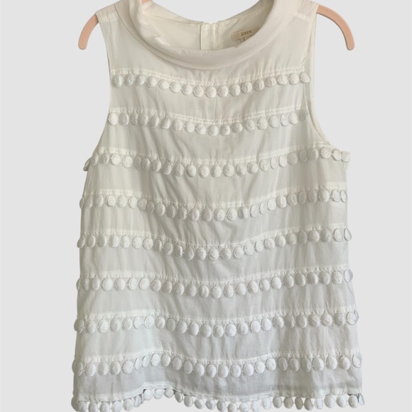 J Crew White Cotton Pom Pom Lace Sleeveless Shell Vintage Inspired Top SZ 8 - Picture 2 of 14